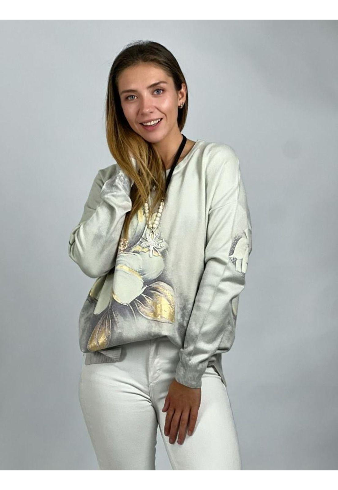 Sweater Spandex Estampado Flor con Brillo-0