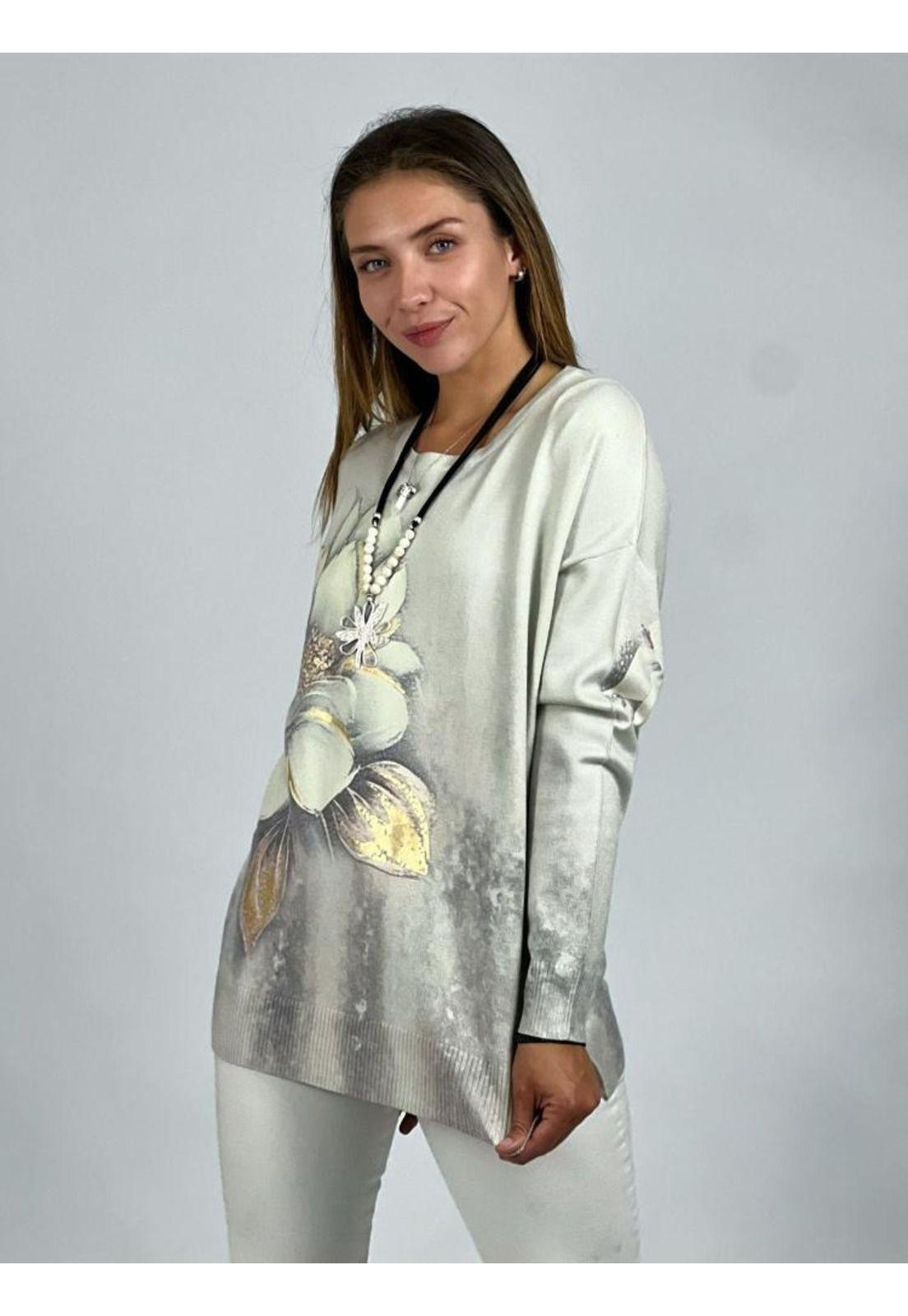 Sweater Spandex Estampado Flor con Brillo-1