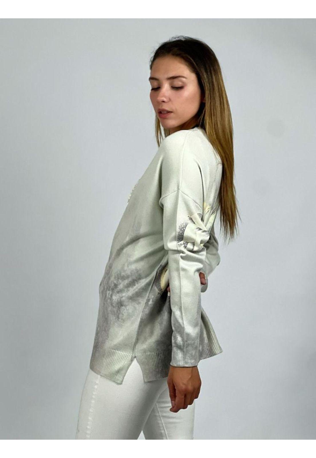 Sweater Spandex Estampado Flor con Brillo-2
