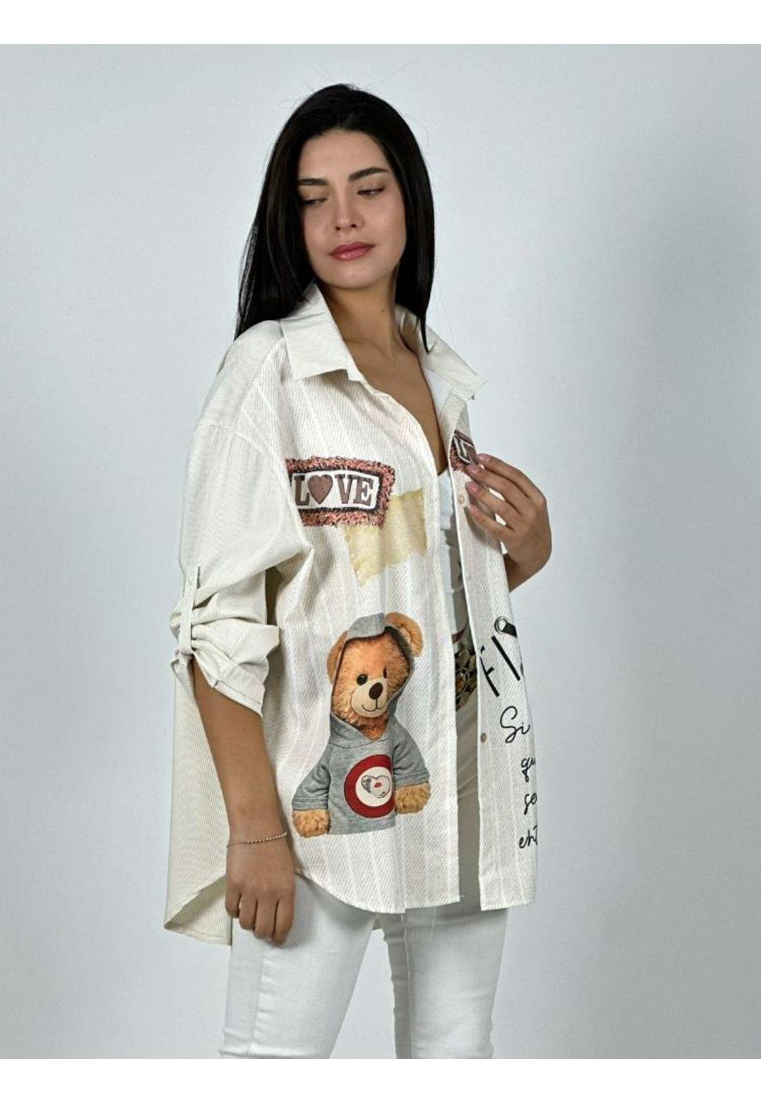 Blusa Lino Estampado Mezclilla Diseño Osito-1
