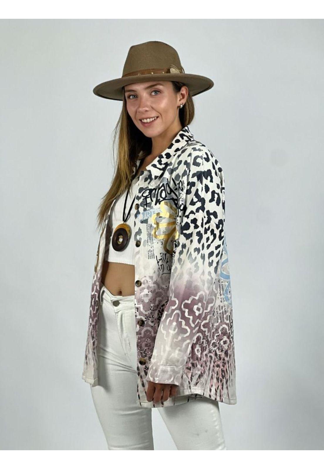 Chaqueta Delgada de Gamuza Print con Flores-0