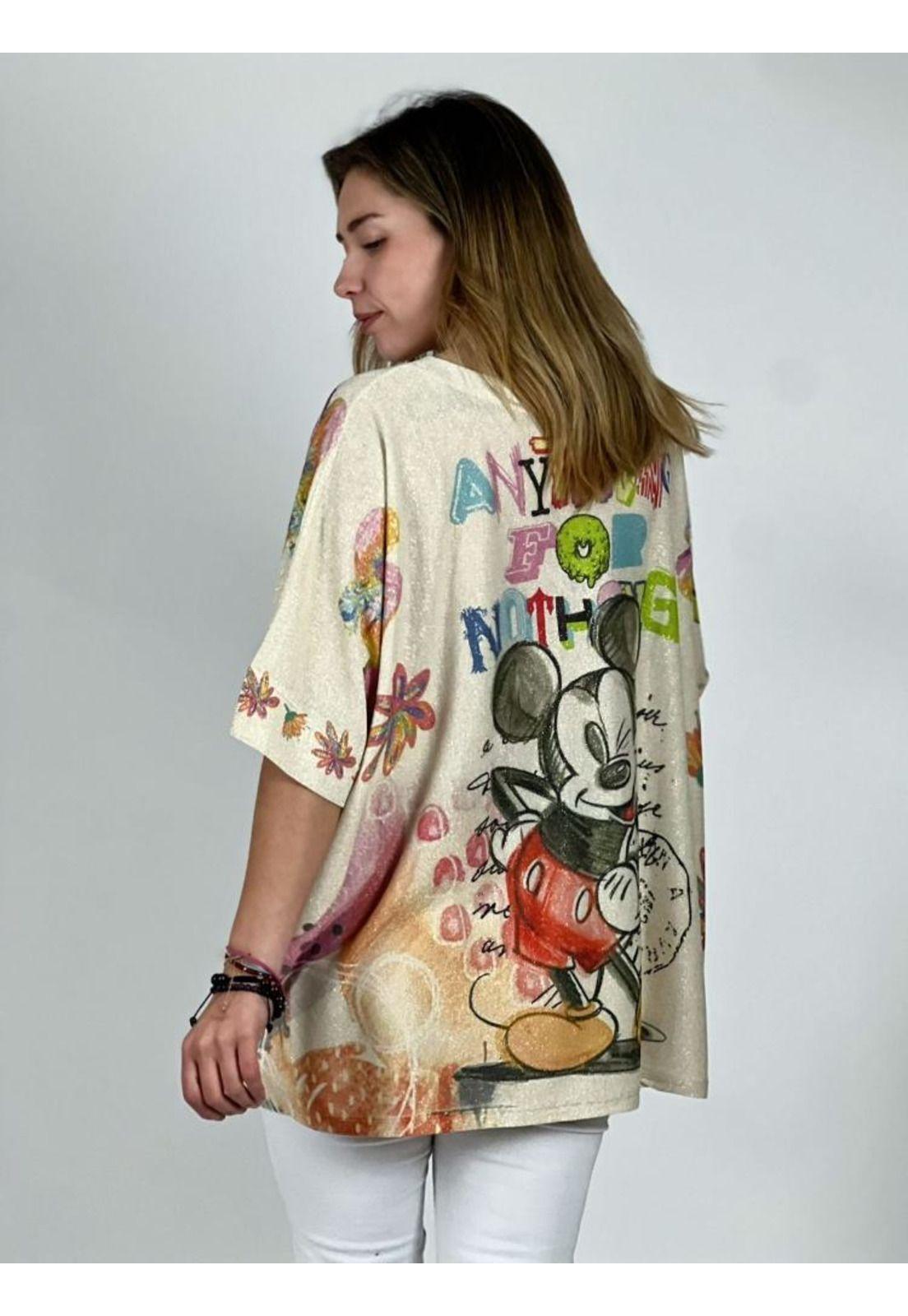 Polera Italiana Diseño Flores y Mickey-3
