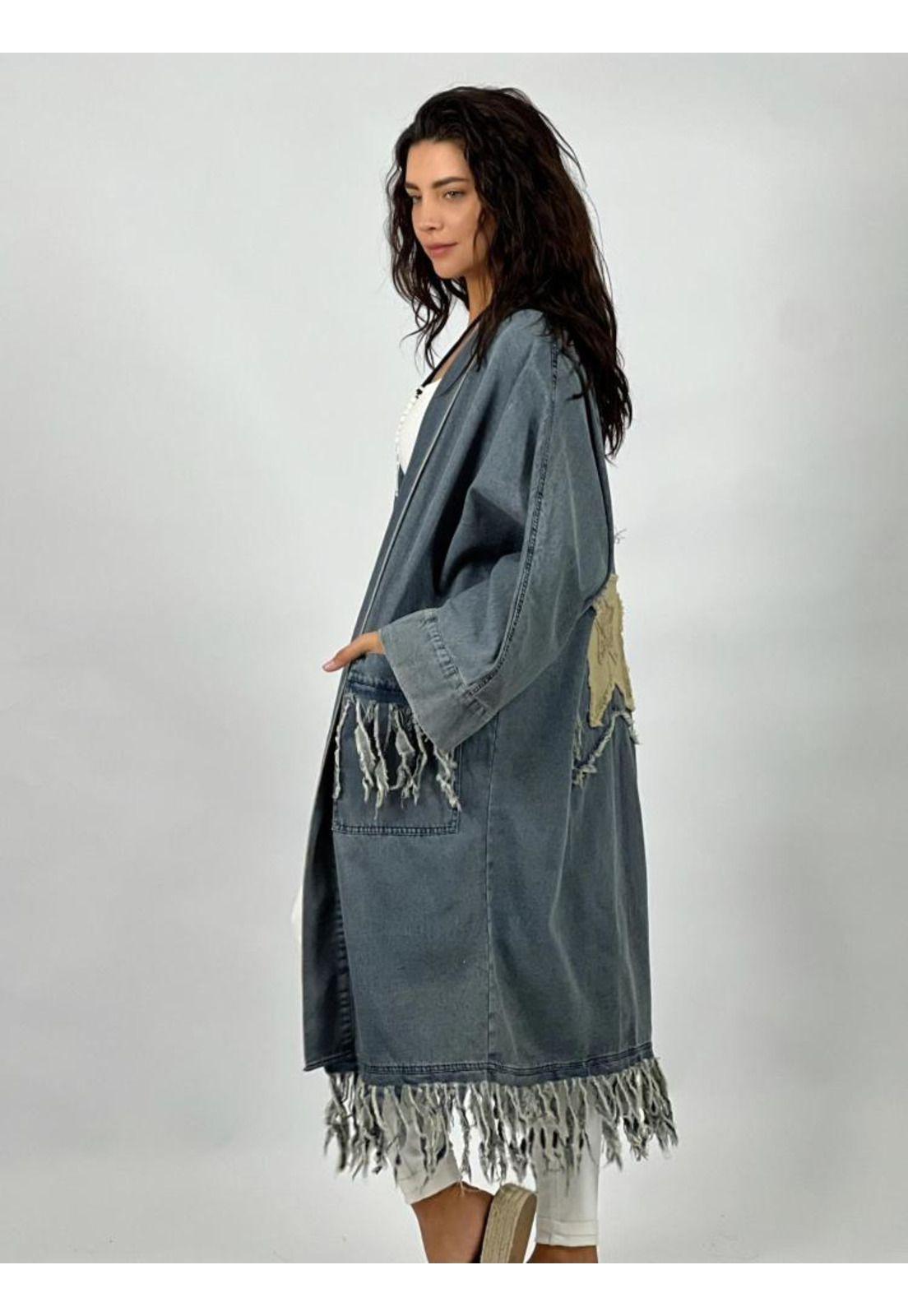 Chaqueta Mezclilla Larga Estrella en Dorso-2
