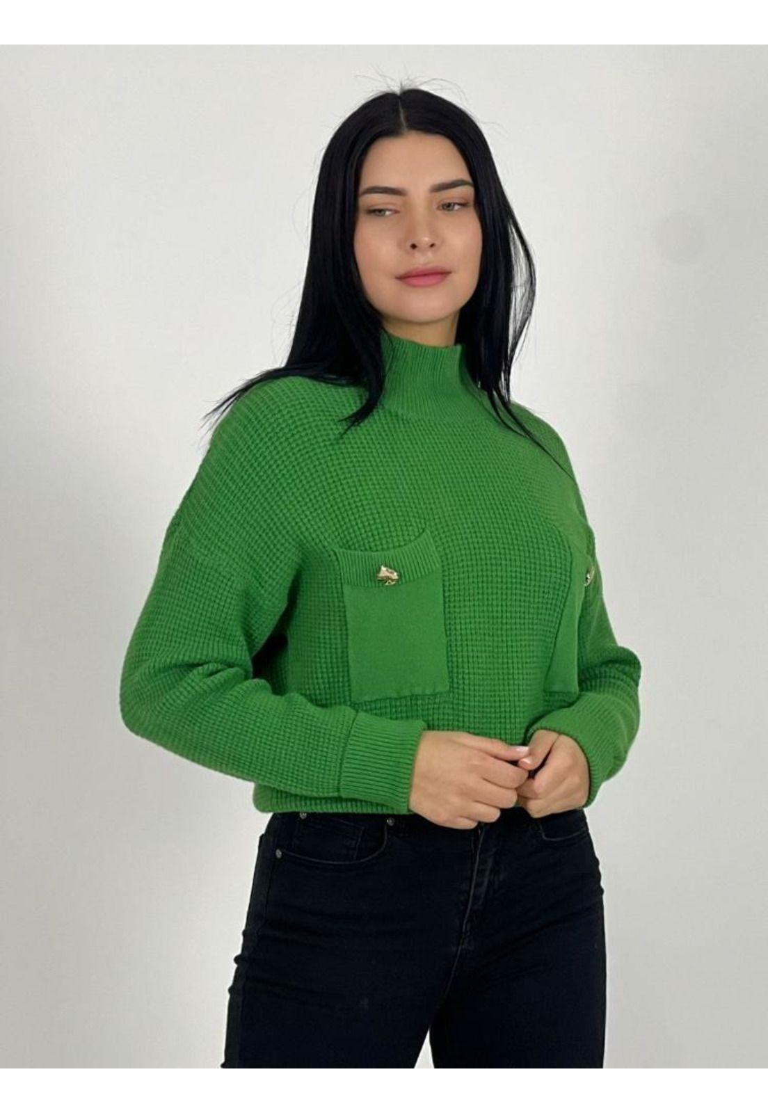 Sweater Con Bolsillos Y Botones De Pica Verde-0