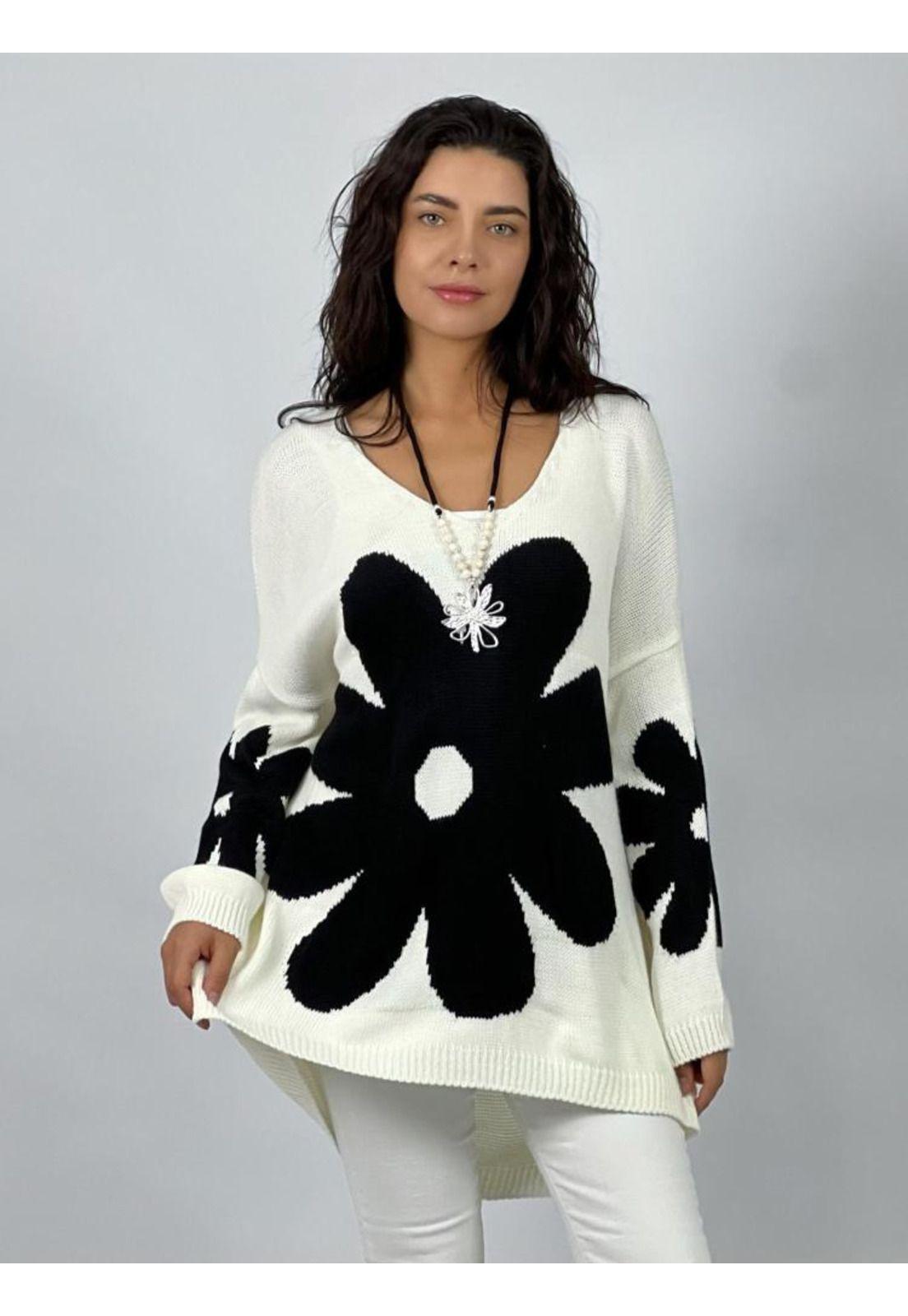 Sweater Tejido Lana Oversize con Flor-0