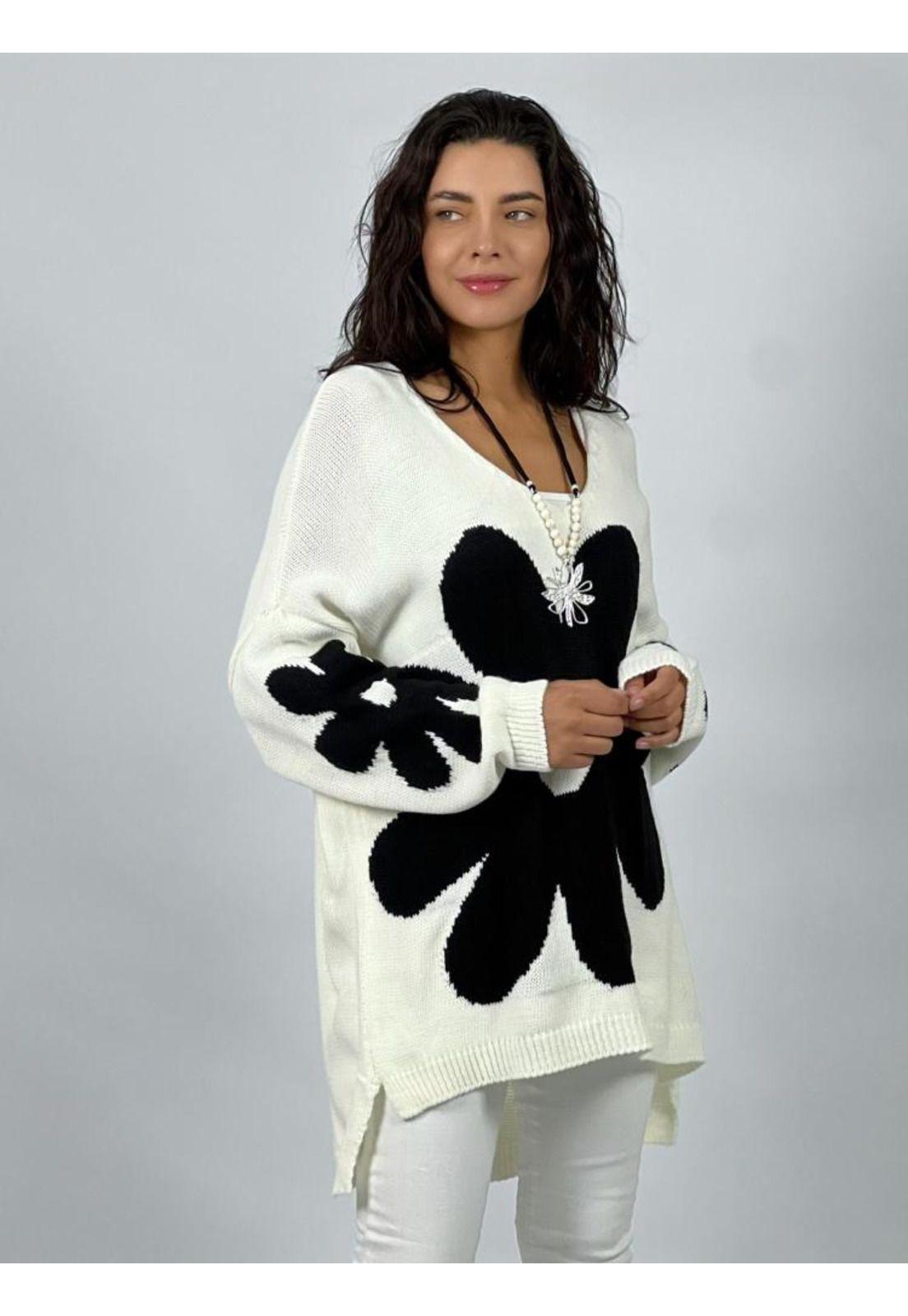 Sweater Tejido Lana Oversize con Flor-1