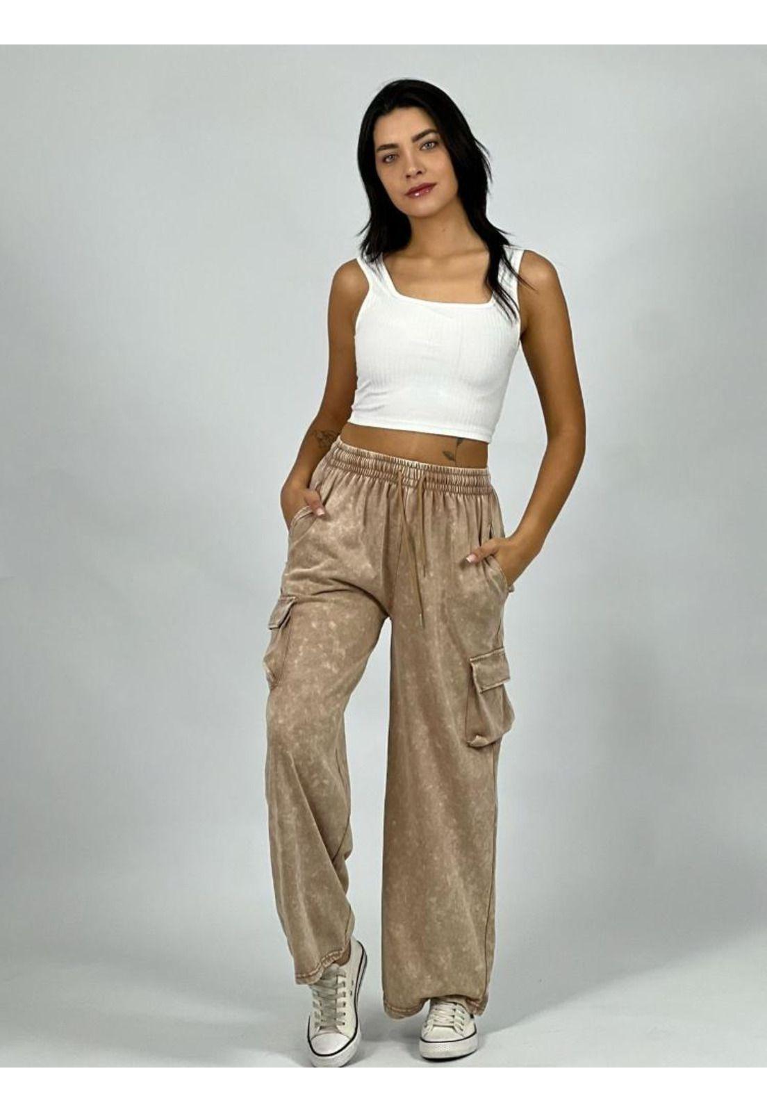 Pantalón Palazzo Algodón Bolsillos Cargo Gris Enigmática Boutique-0