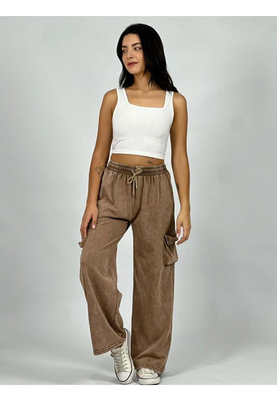 Pantalón Palazzo Algodón Bolsillos Cargo Gris Enigmática Boutique-0