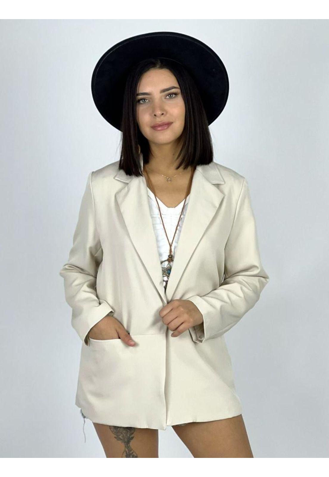 Blazer con Bolsillos sin Botón Beige-0