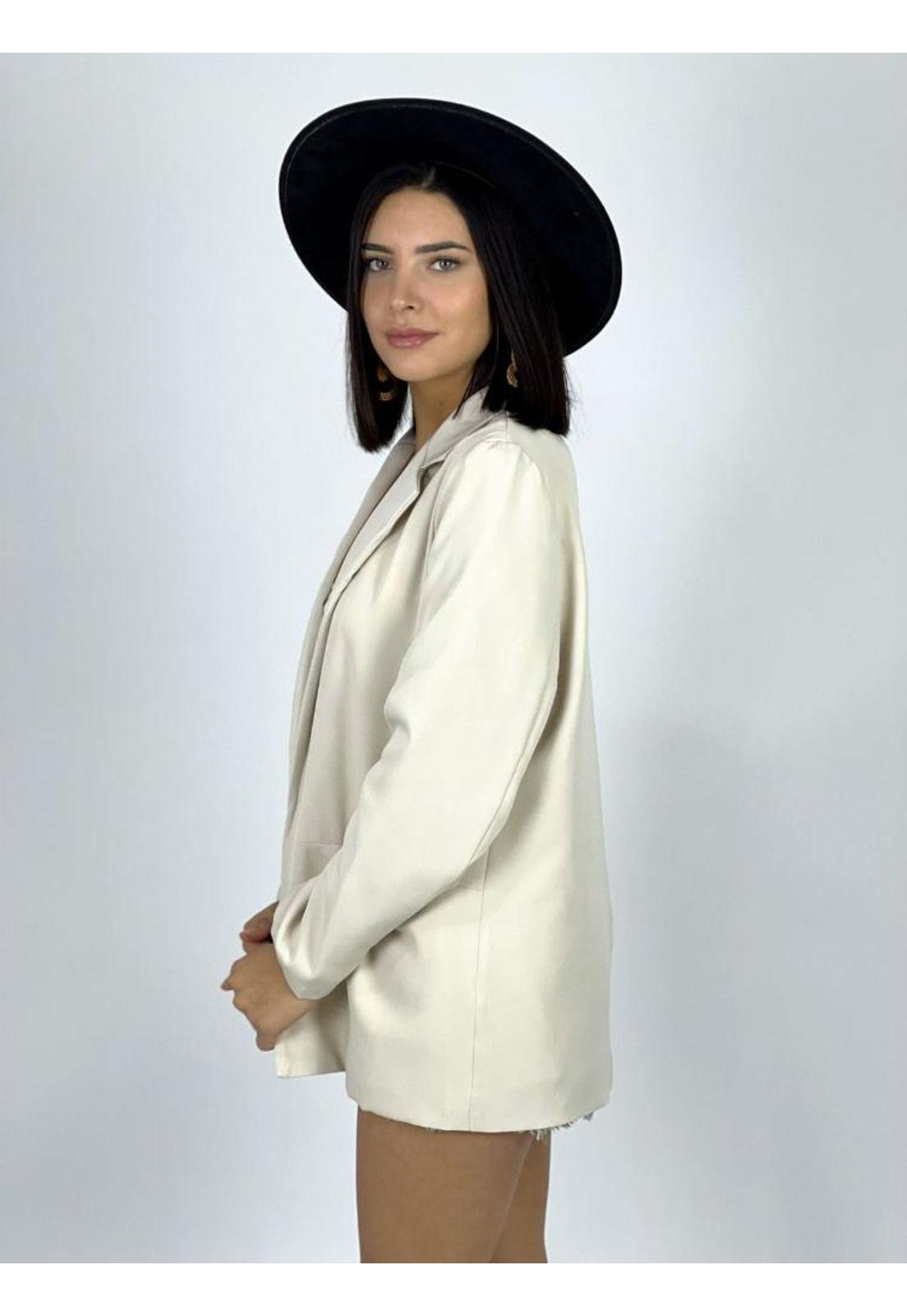 Blazer con Bolsillos sin Botón Beige-1
