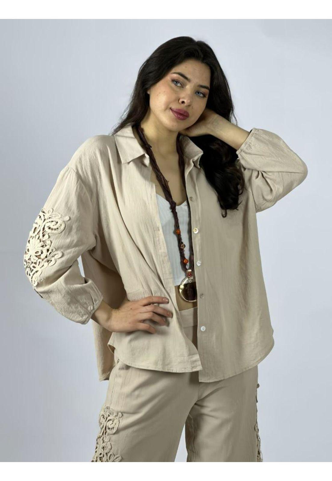 Blusa Lino Encaje en Mangas-0