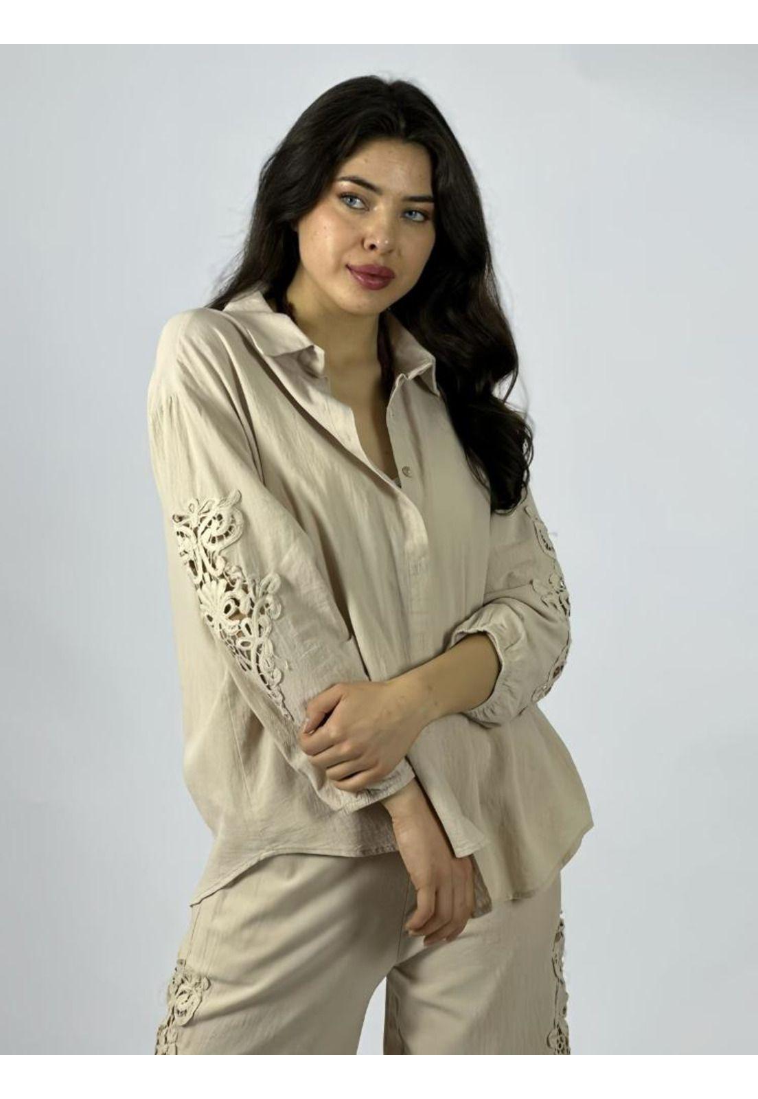 Blusa Lino Encaje en Mangas-1