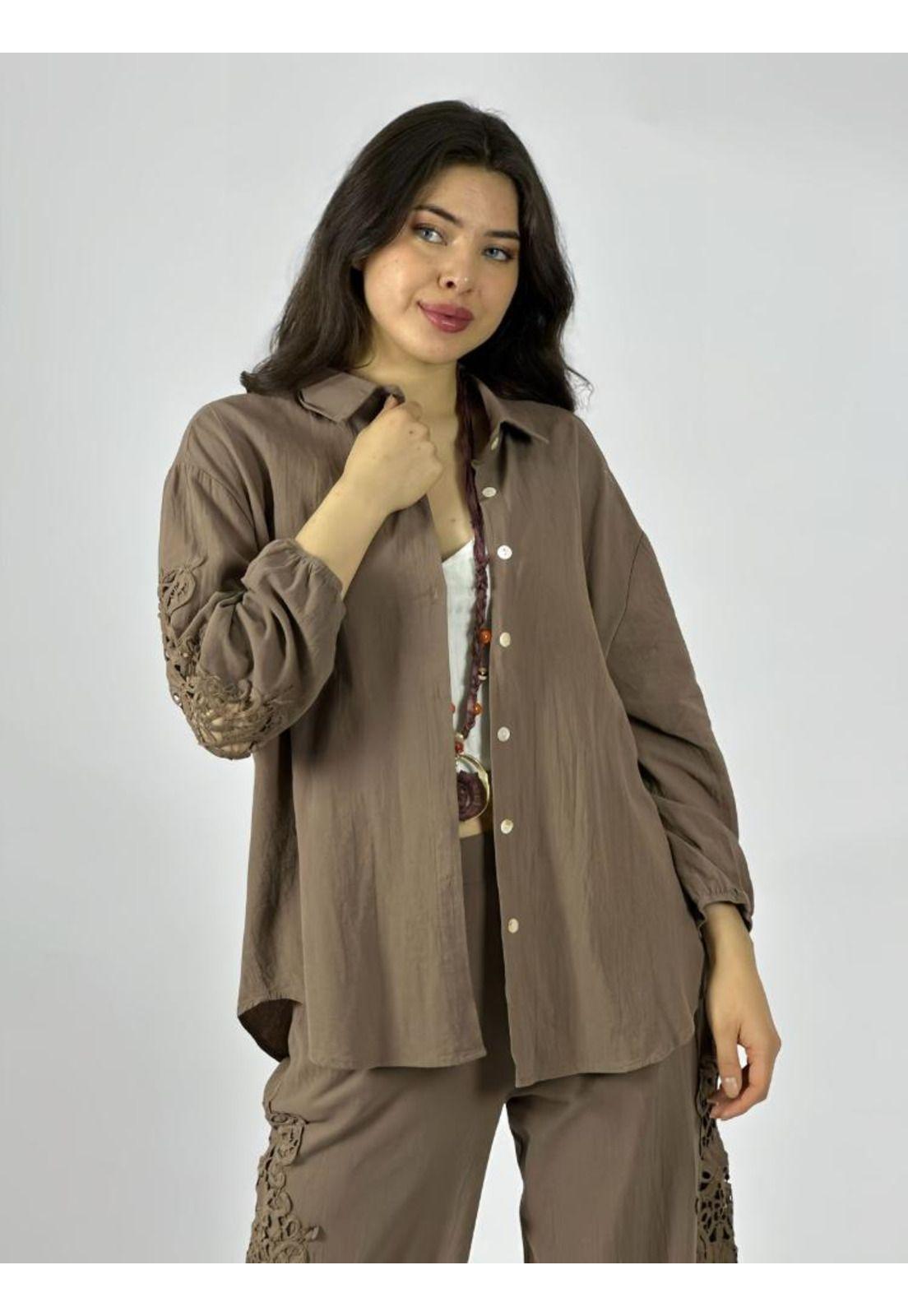 Blusa Lino Encaje en Mangas-0