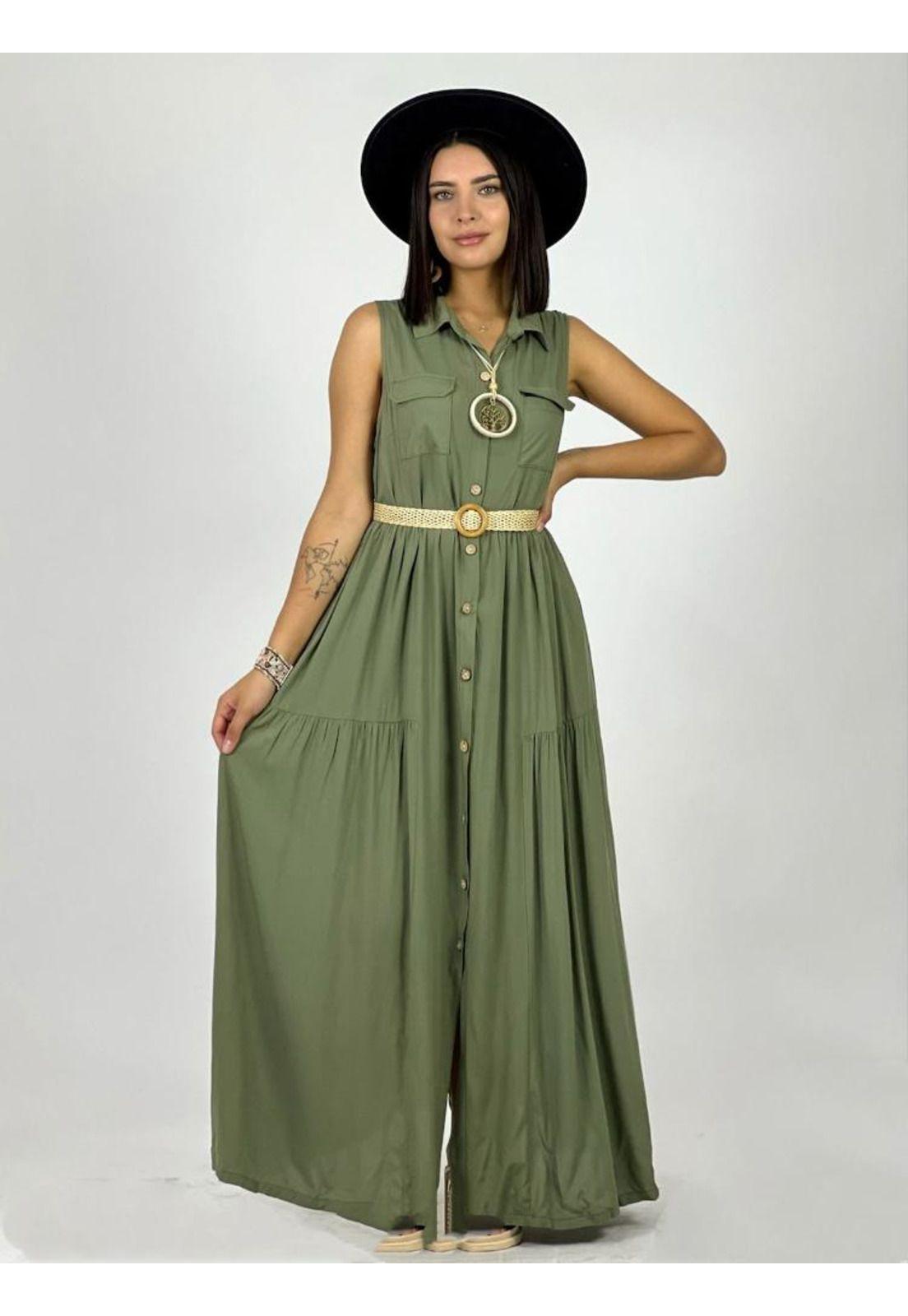 Vestido Abotonado con Bolsillos-0