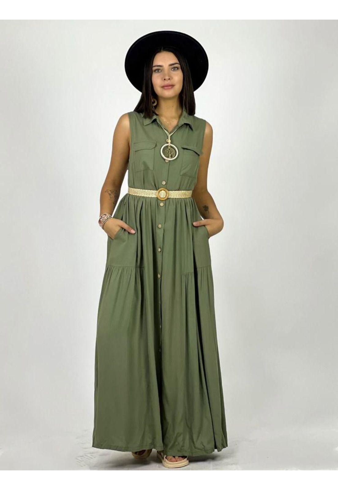 Vestido Abotonado con Bolsillos-1