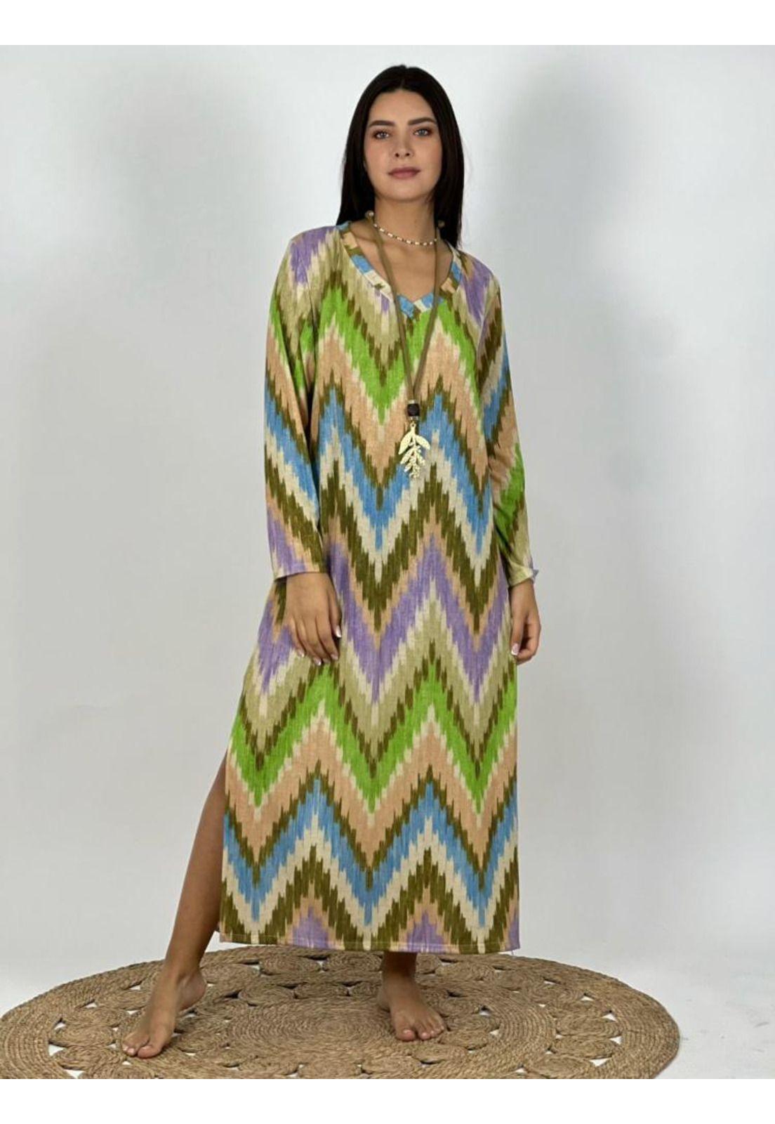 Vestido Italiano Ondas Loto Verde Musgo-0