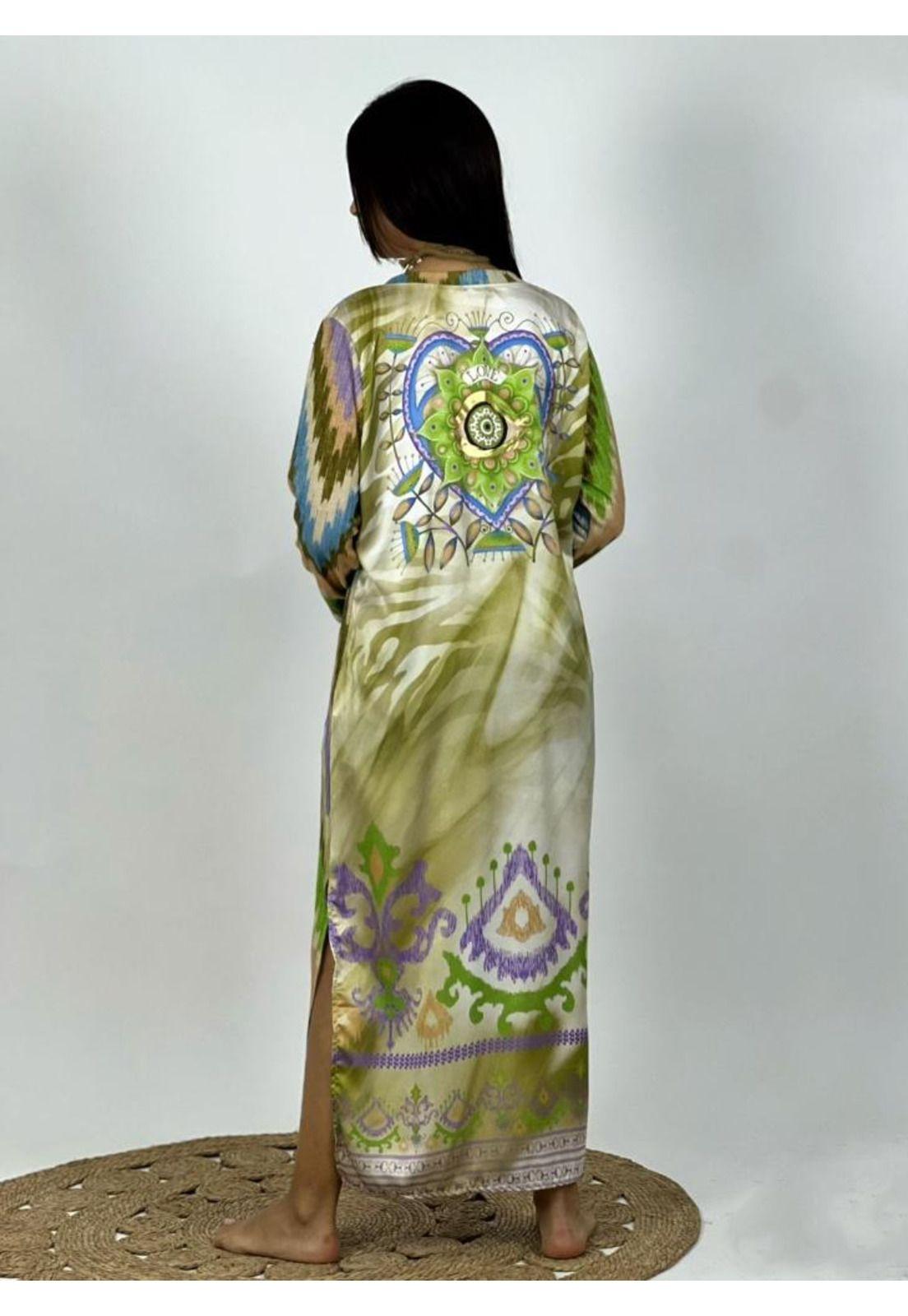 Vestido Italiano Ondas Loto Verde Musgo-1