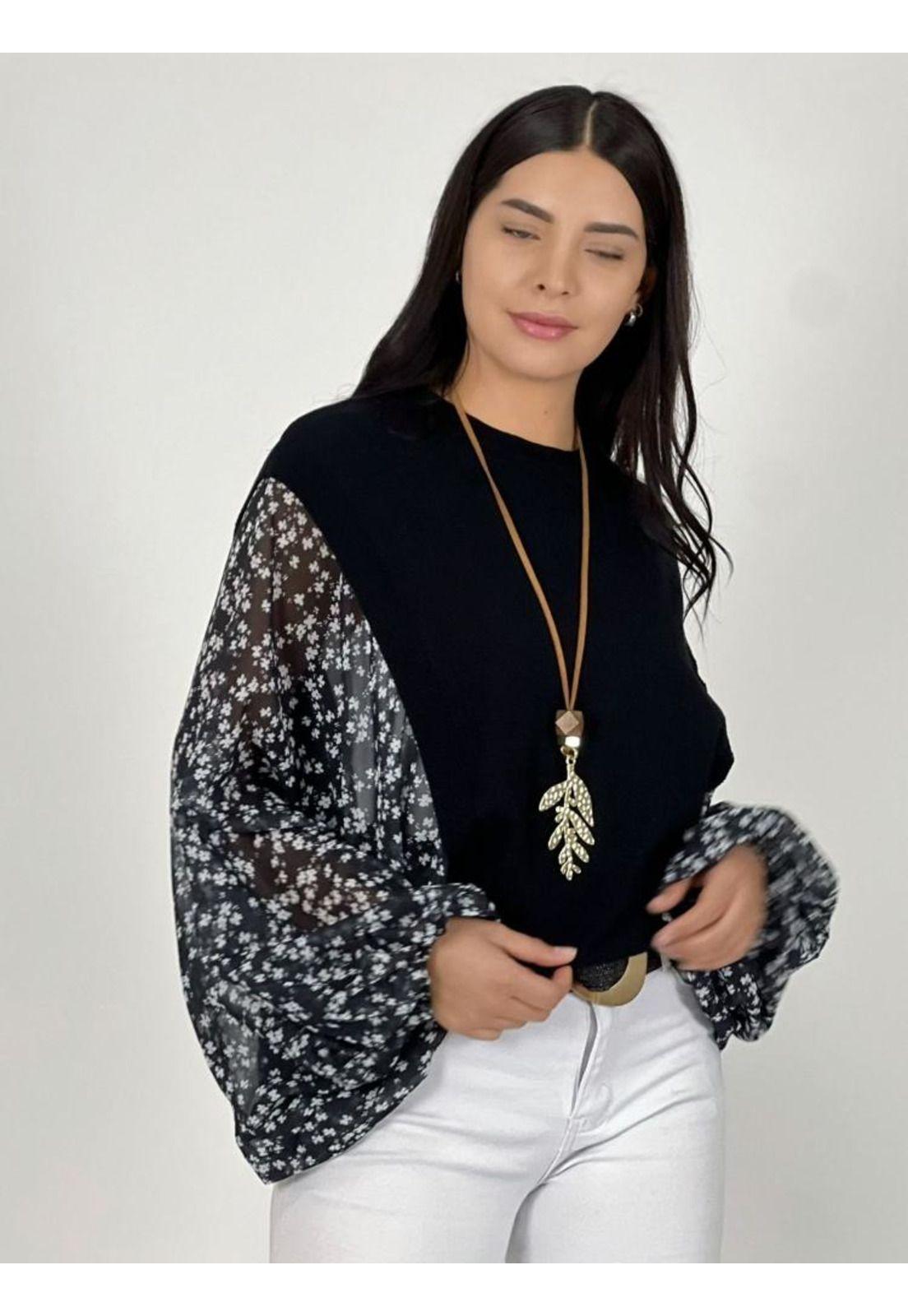 Sweater Spandex Mangas Floreadas-1