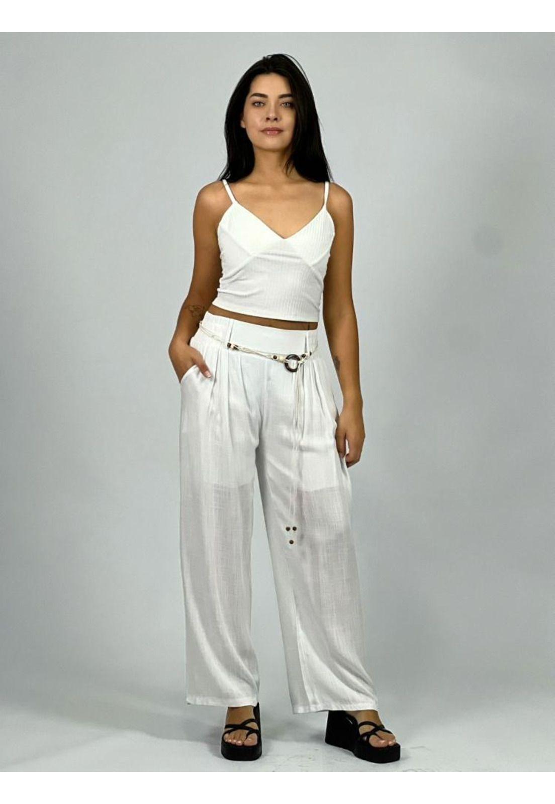 Pantalón Lino Pretina con Cinturón Beige Enigmática Boutique-0