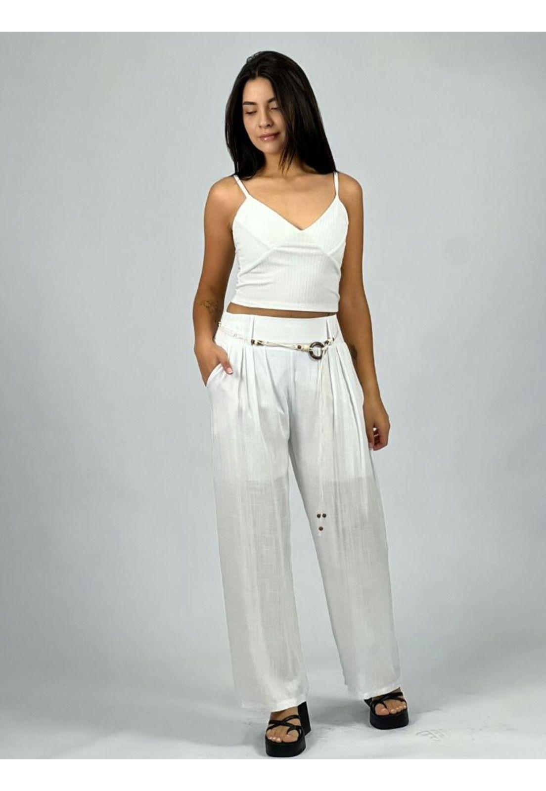 Pantalón Lino Pretina con Cinturón Beige Enigmática Boutique-1