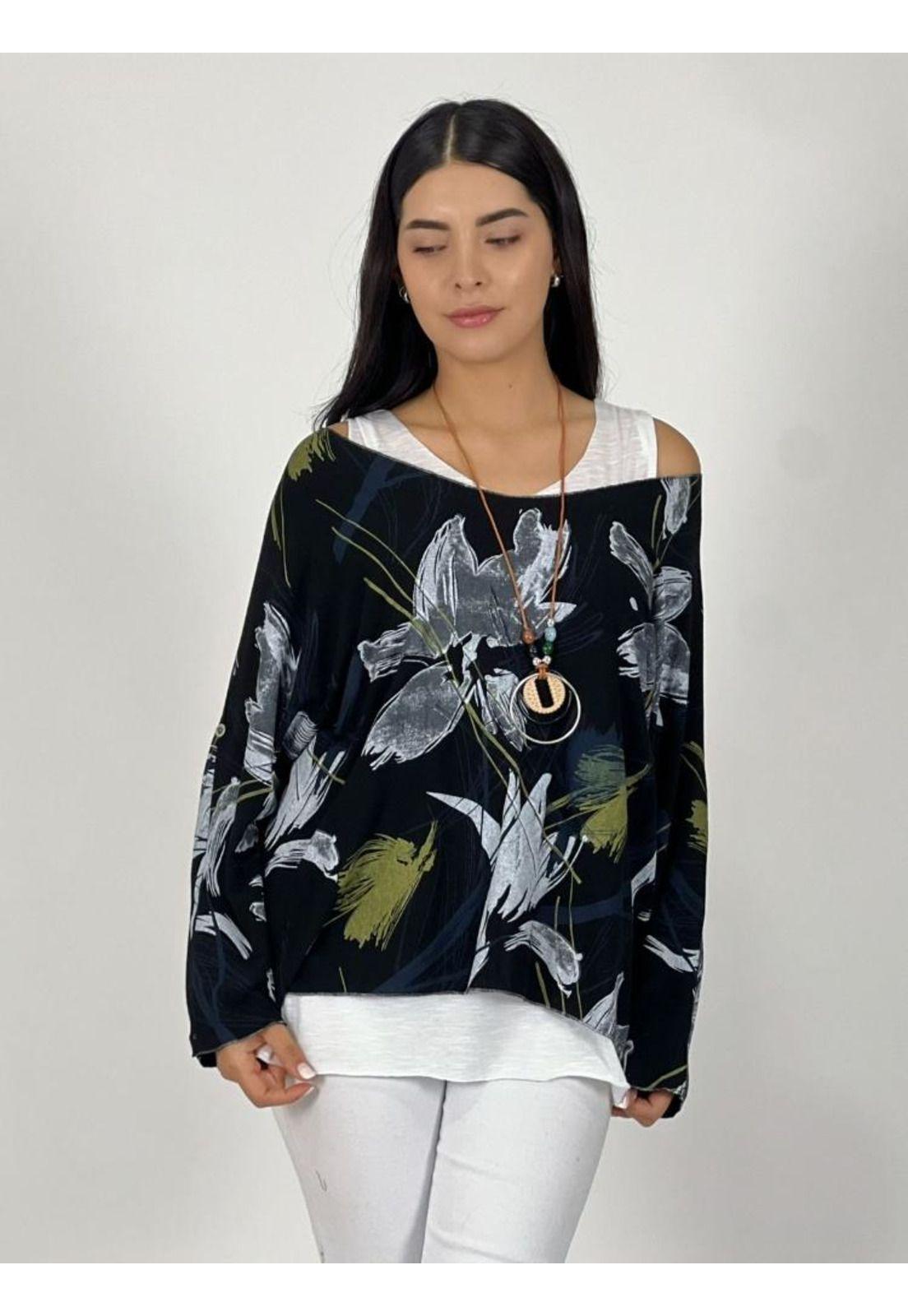 Polera Doble Estampada con Collar-0