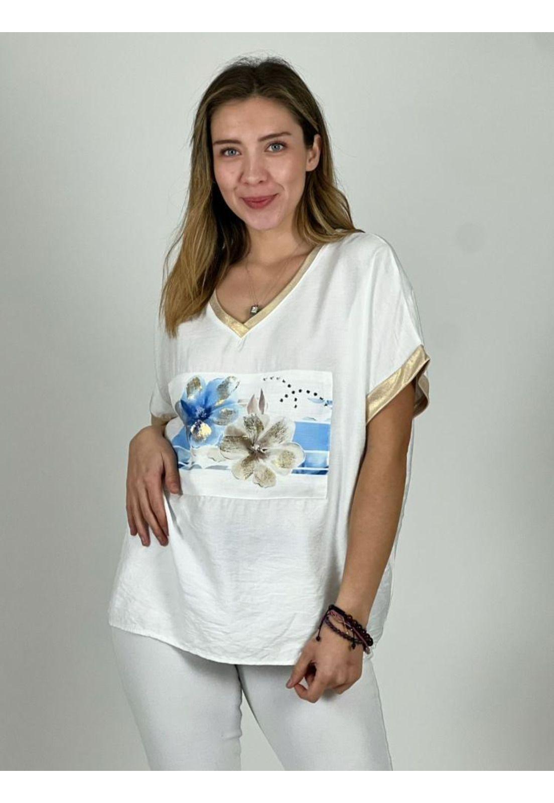 Polera Italiana  Diseño Camelias Doradas-2