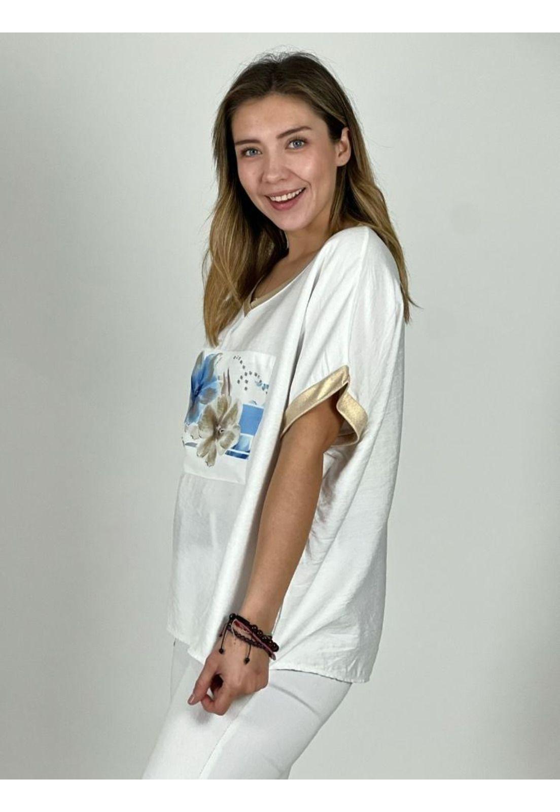 Polera Italiana  Diseño Camelias Doradas-3