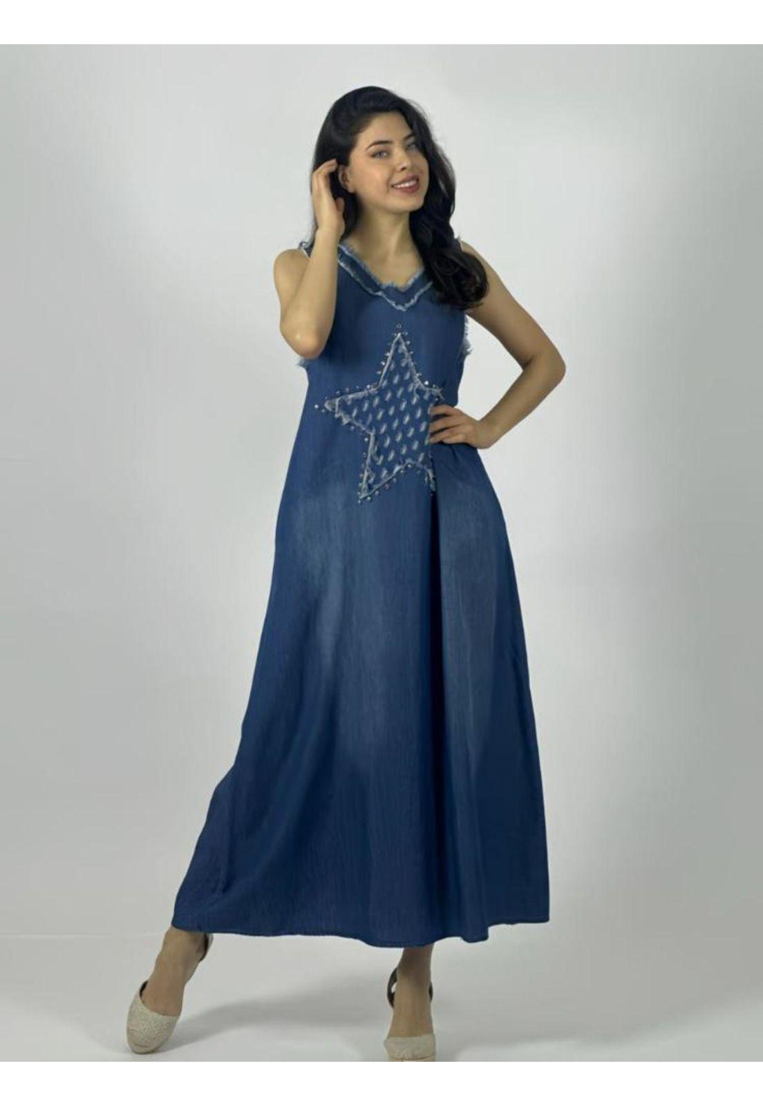 Vestido Mezclilla Sin Mangas Estrella Perlada-0