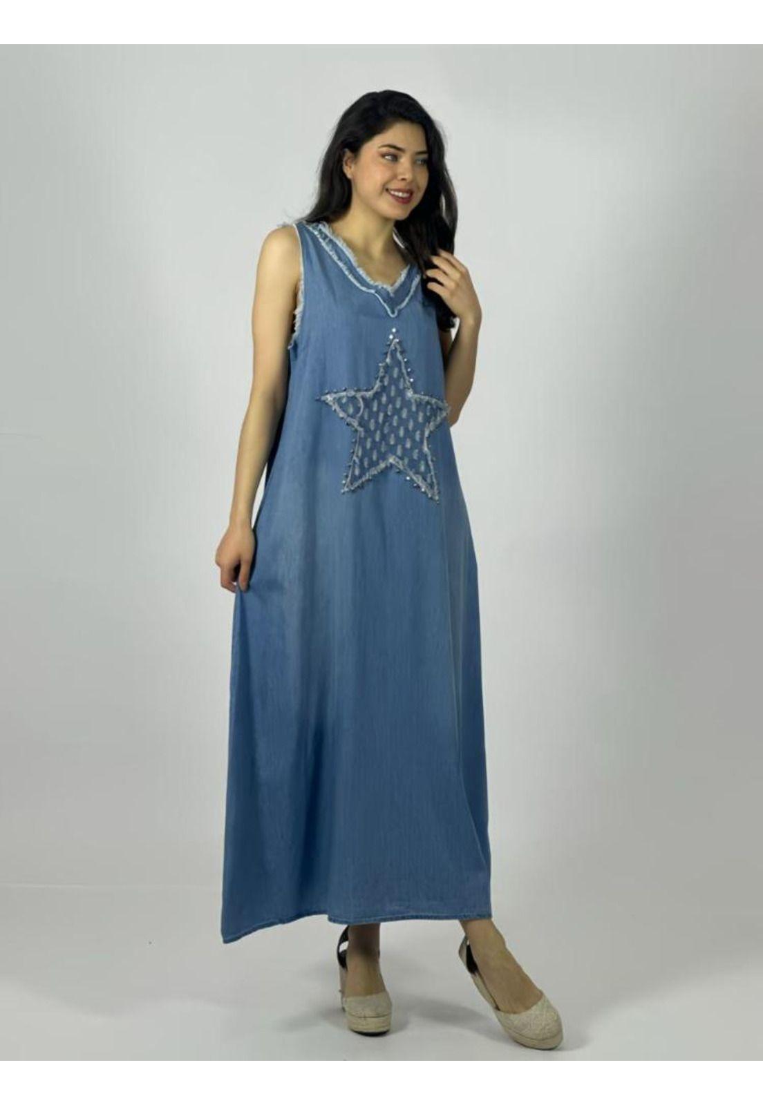 Vestido Mezclilla Sin Mangas Estrella Perlada-0