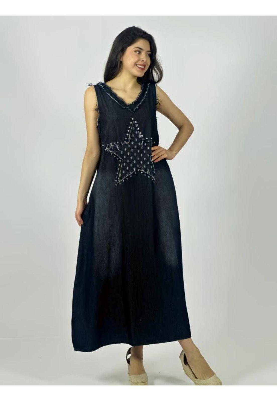 Vestido Mezclilla Sin Mangas Estrella Perlada-0