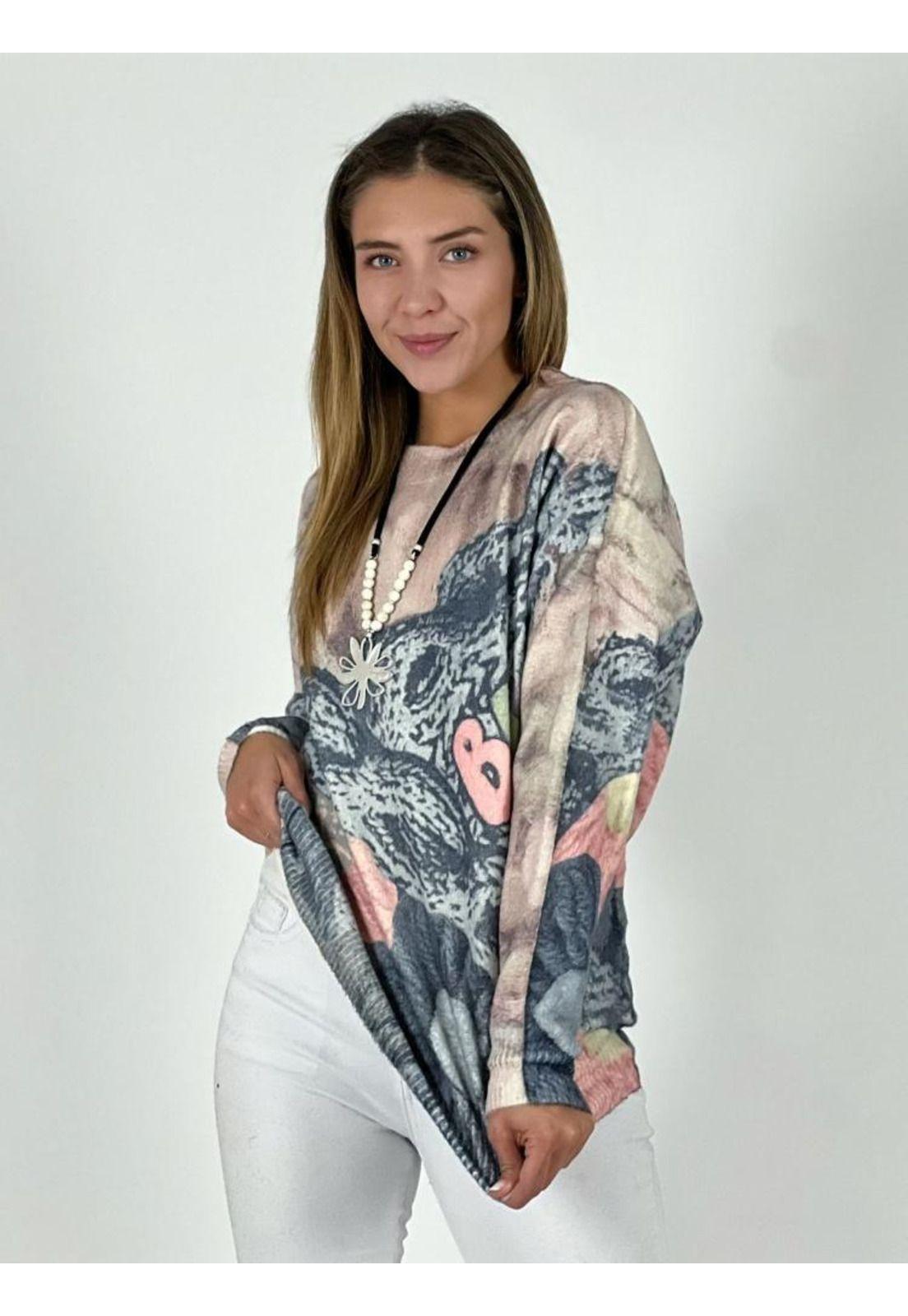 Sweater Cashmere Difuminado Flores con Letras-0
