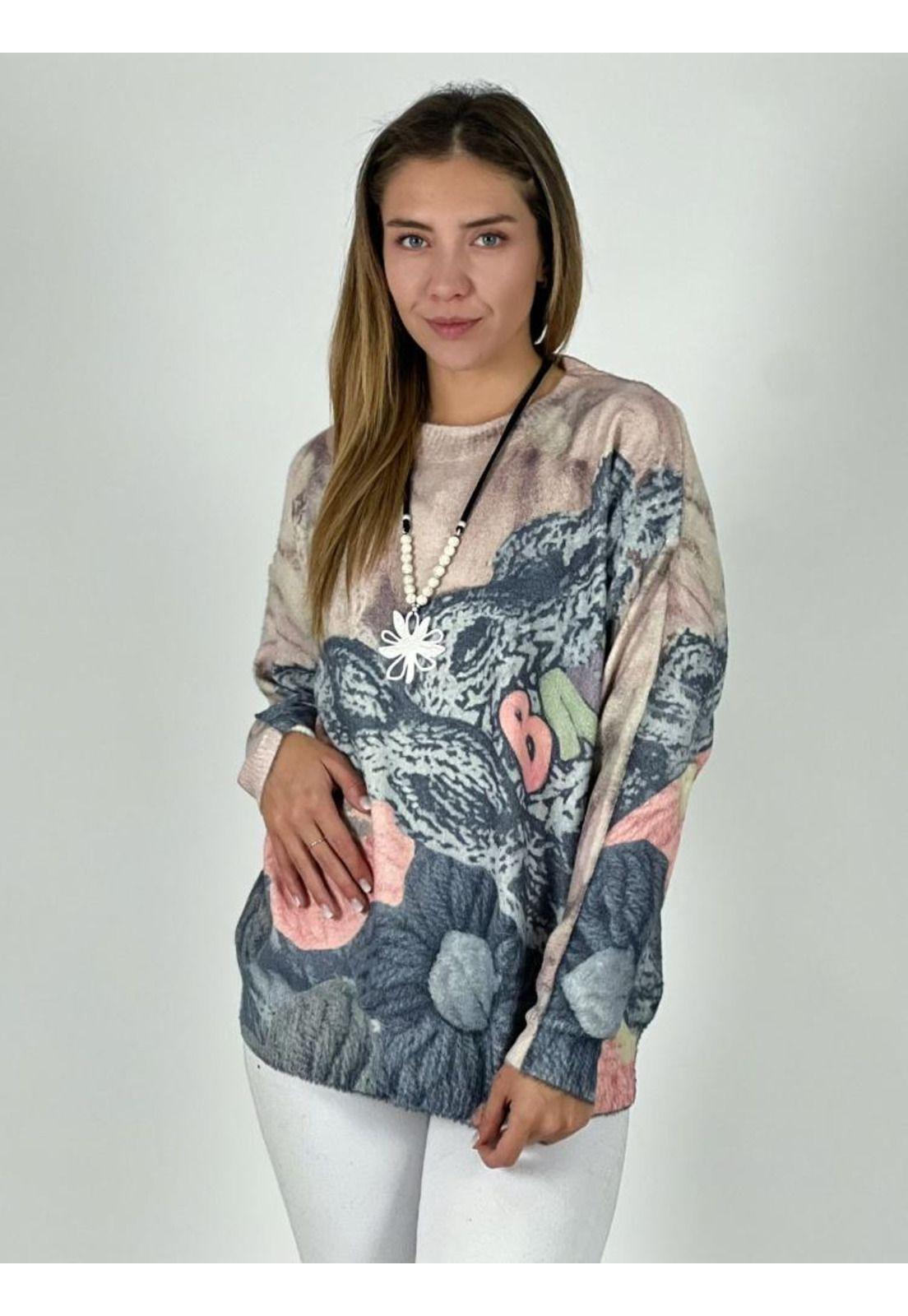 Sweater Cashmere Difuminado Flores con Letras-1