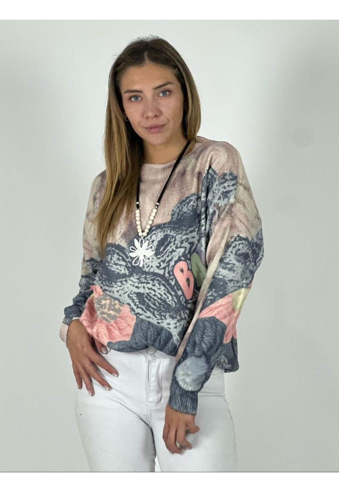 Sweater Cashmere Difuminado Flores con Letras-2