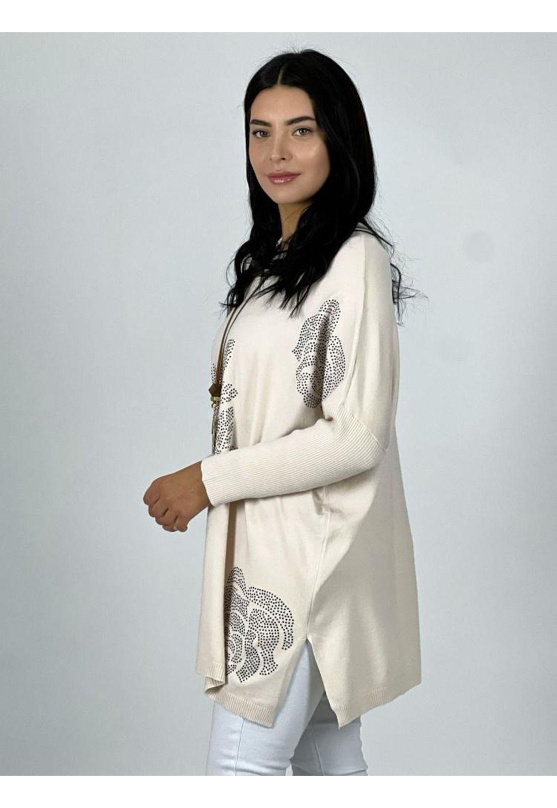 Sweater Spandex Rosas Brillantes Beige-3