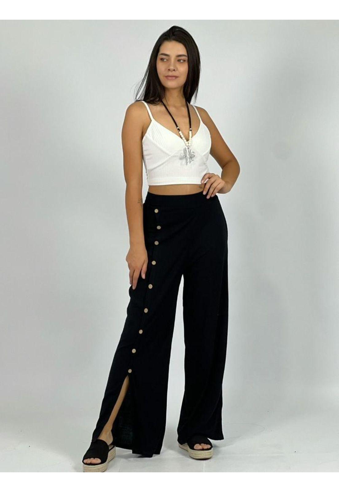 Pantalón Lino 9 Botones Costado Beige Enigmática Boutique-0