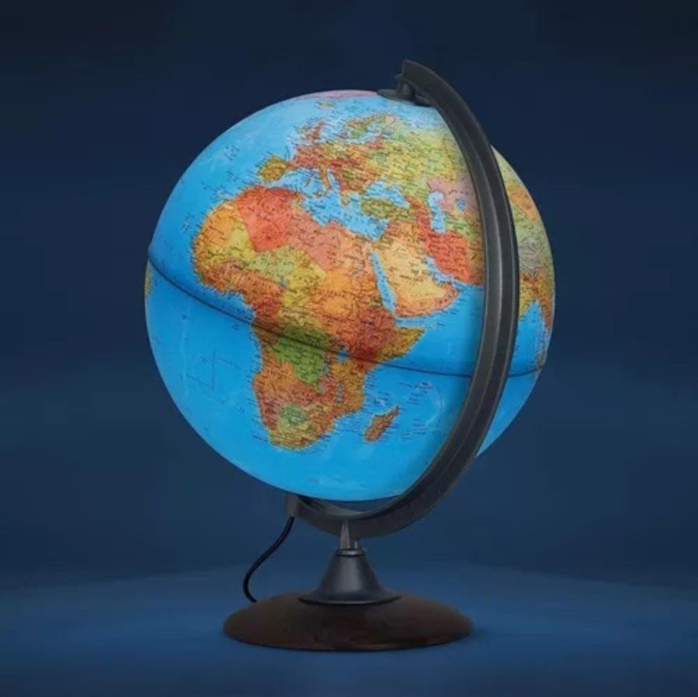 Globo Terraqueo Atlantis 30cm Azul Con Luz Y Base Madera-2