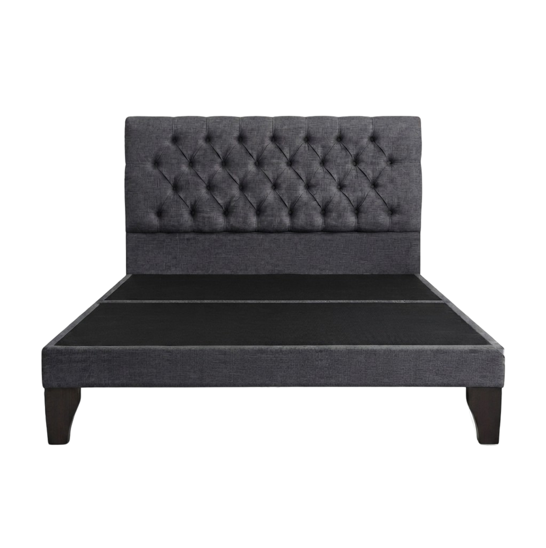Cama Europea 2 plazas 150 x 190cm Lino Gris Oscuro con respaldo y bases divididas-1