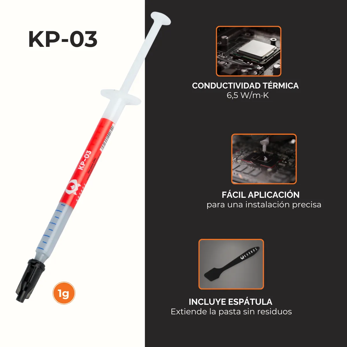 Pasta térmica kronos KP03 con espatula 1g Conductividad 6,5W-2