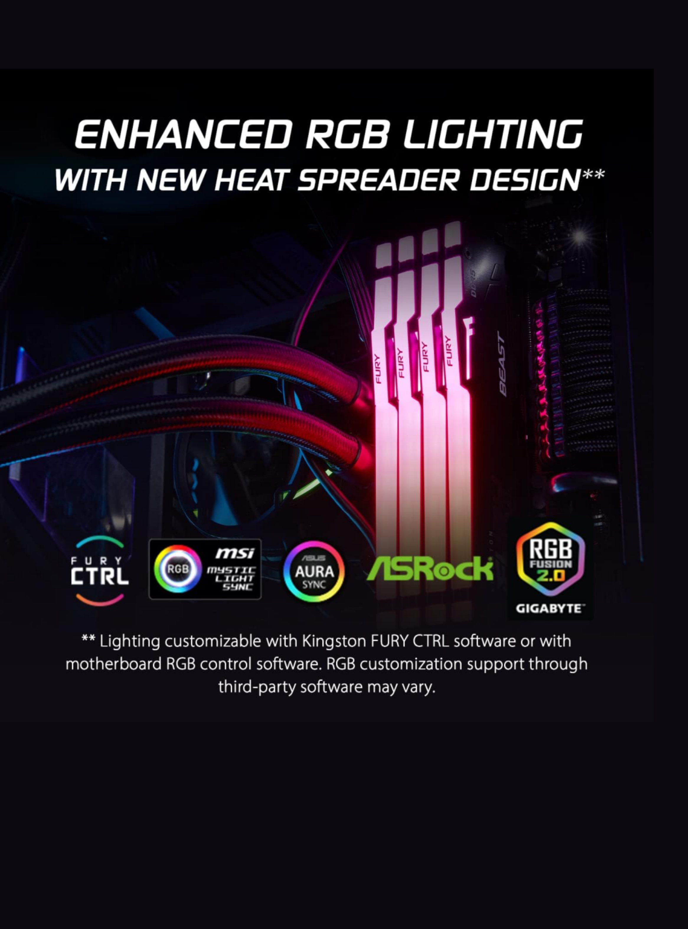 Memoria RAM Kingston Fury Beast RGB DDR5, 32GB 5600MT/s, DIMM, Intel XMP 3-4