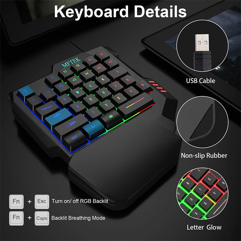 Teclado Gamer G280 de una mano, 35 teclas de membrana, Retroiluminado-2