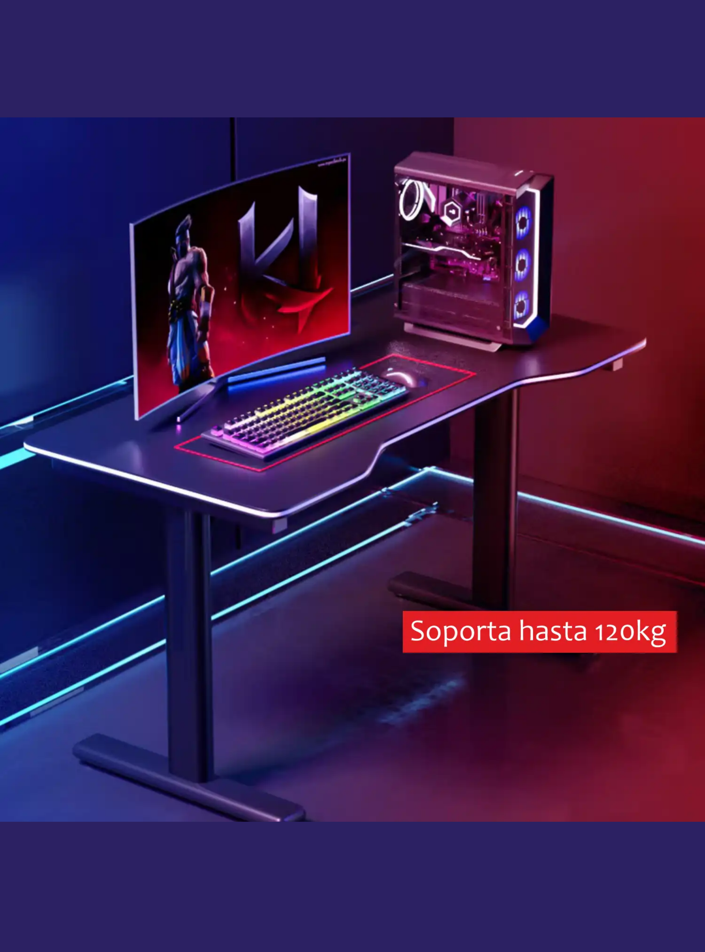 Escritorio Mesa Gamer Griffin, acero reforzado, soporta 120kg-2