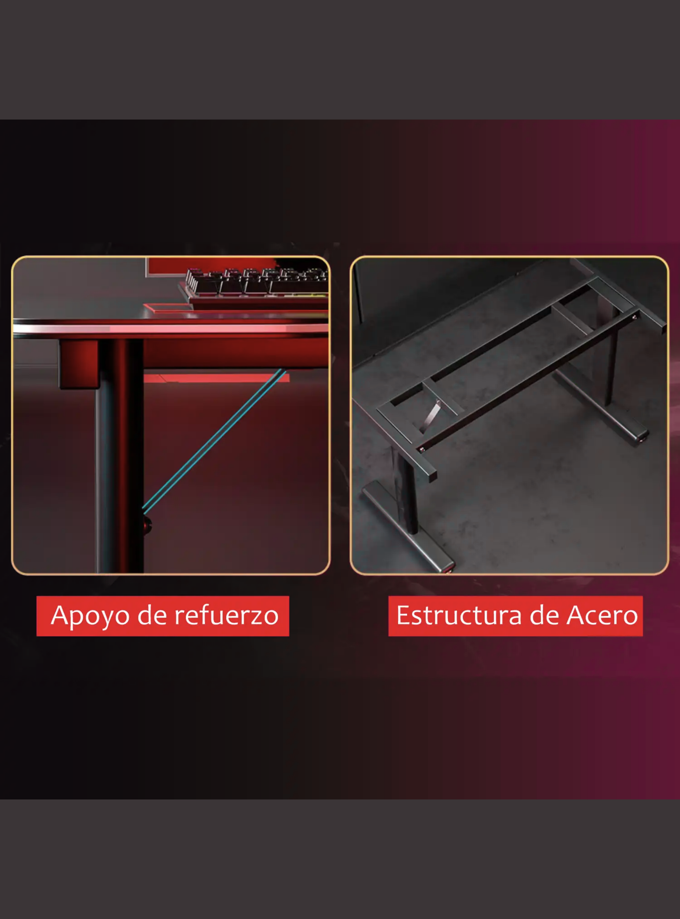 Escritorio Mesa Gamer Griffin, acero reforzado, soporta 120kg-3