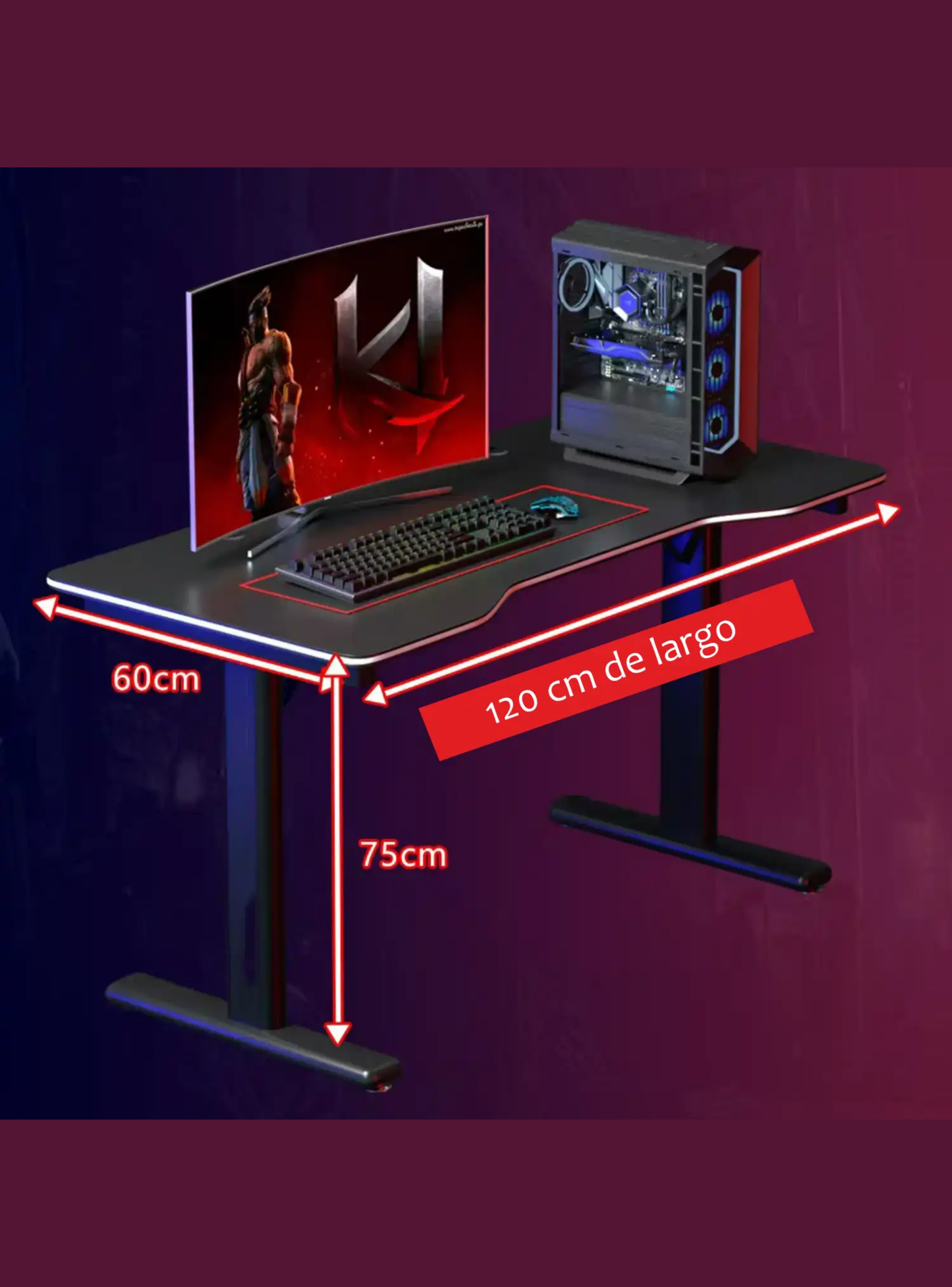 Escritorio Mesa Gamer Griffin, acero reforzado, soporta 120kg-5