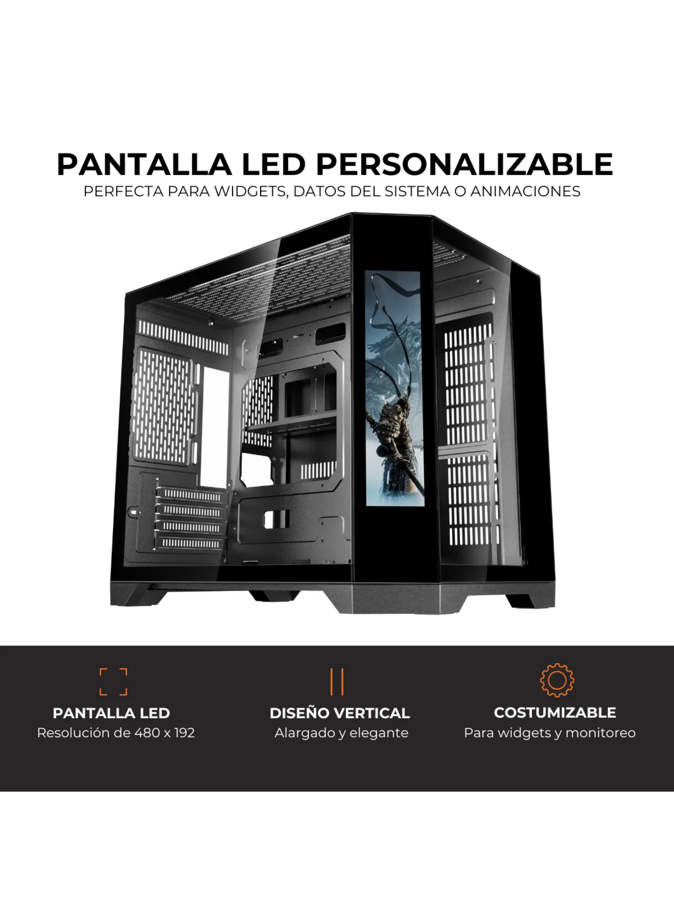 Gabinete Kronos Dreamer Pantalla LED mATX Vidrio Temp USB 3.0-4