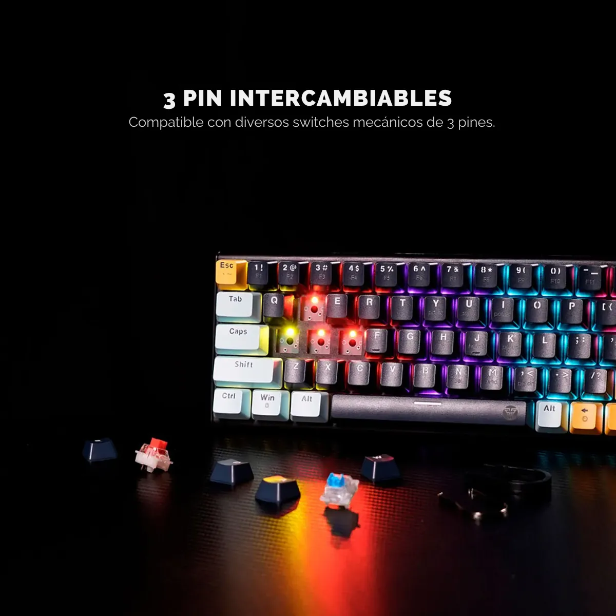 Teclado Gamer Mecanico Fantech Mk890V2 Atom96 Navy Switch Red-4