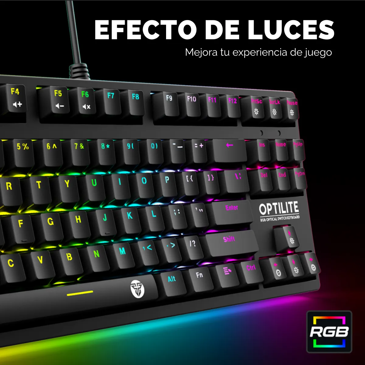 Teclado Gamer Mecánico Fantech Optilite MK872 Black Óptico RGB-4