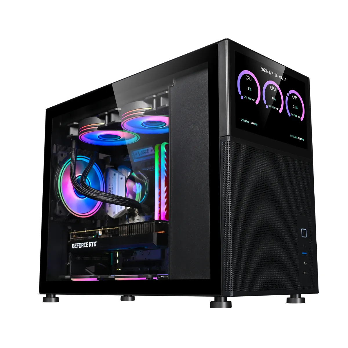 Gabinete Kronos Magic Pantalla Modular mATX USB 3.0 Vidrio Negro-0