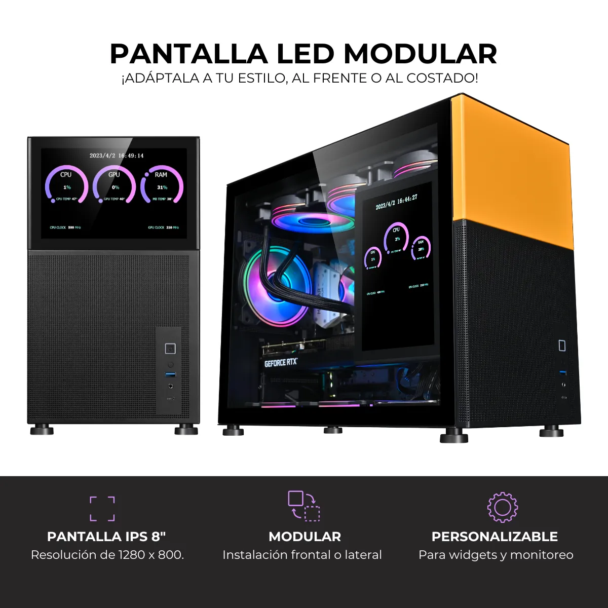 Gabinete Kronos Magic Pantalla Modular mATX USB 3.0 Vidrio Negro-4