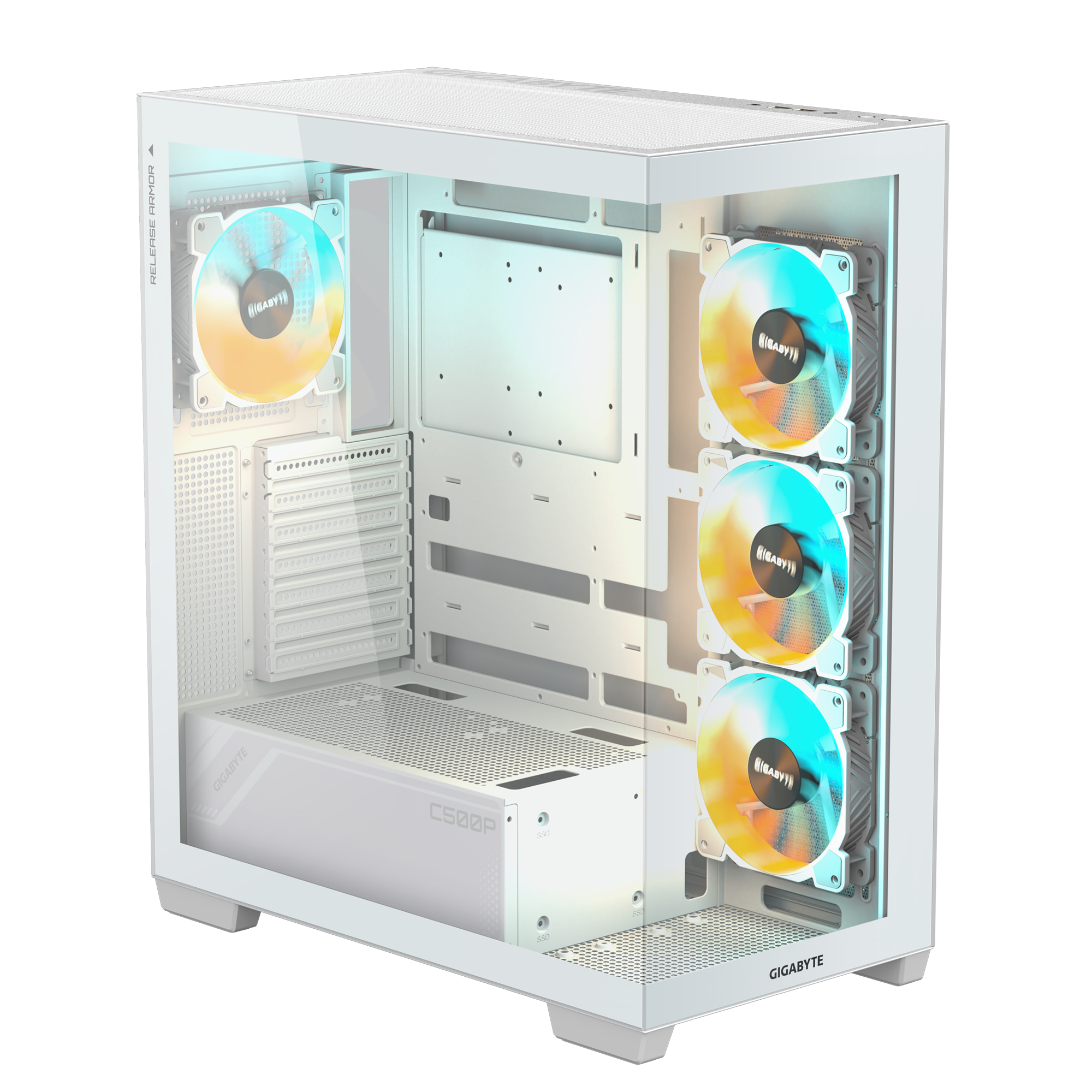 Gabinete Gamer Gigabyte C500 Panoramic Blanco Vidrio templado ATX 4Fan-5