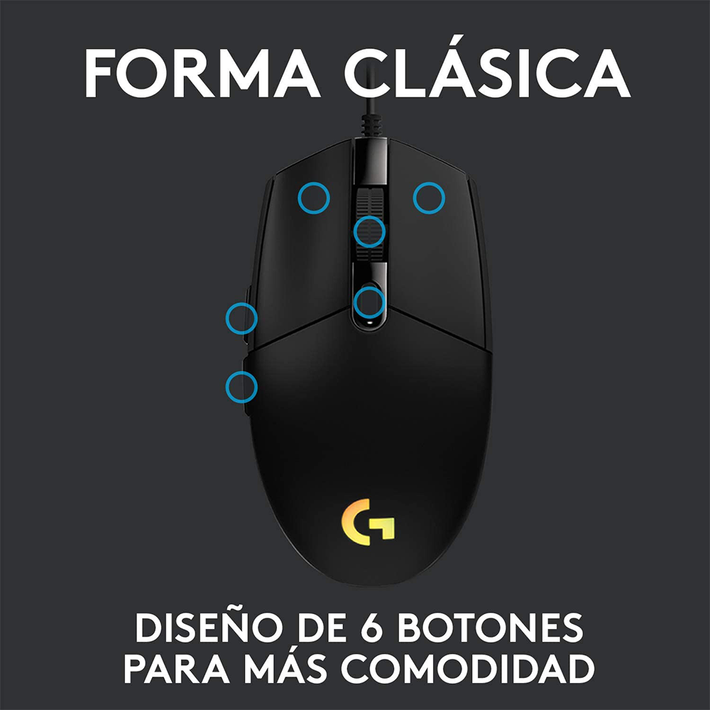 Mouse Logitech G203 RGB Lightsync, 6 botones, 8000DPI, Negro-3